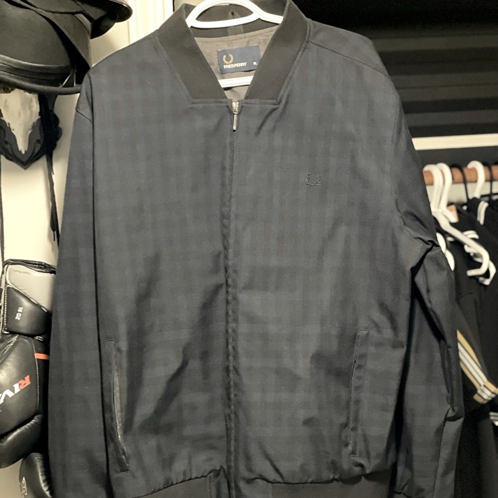 Fred Perry Black and Blue Gingham Bomber Jacket
